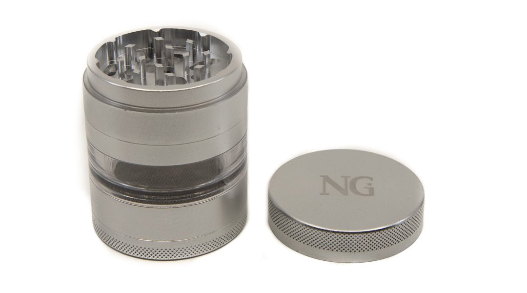 Nice Glass 4 Piece Grinder Silver - The Bong Shop