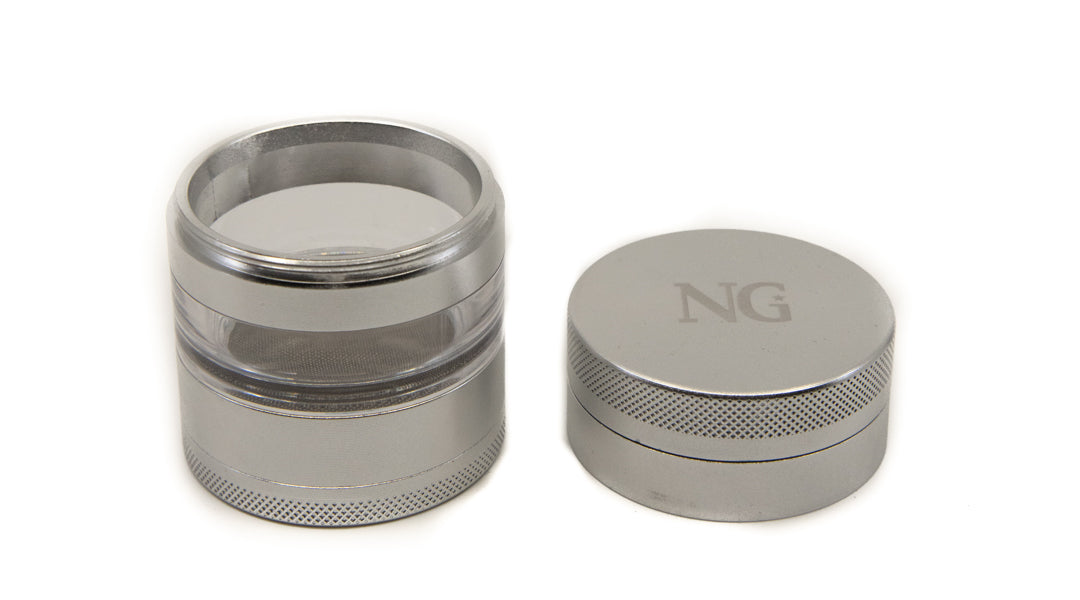 Nice Glass 4 Piece Grinder Silver - The Bong Shop