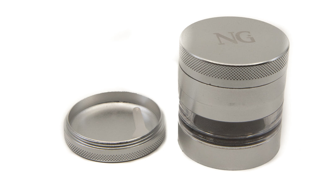 Nice Glass 4 Piece Grinder Silver - The Bong Shop